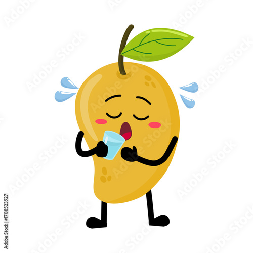 Cute Hand Drawn Thirsty Mango drinking water