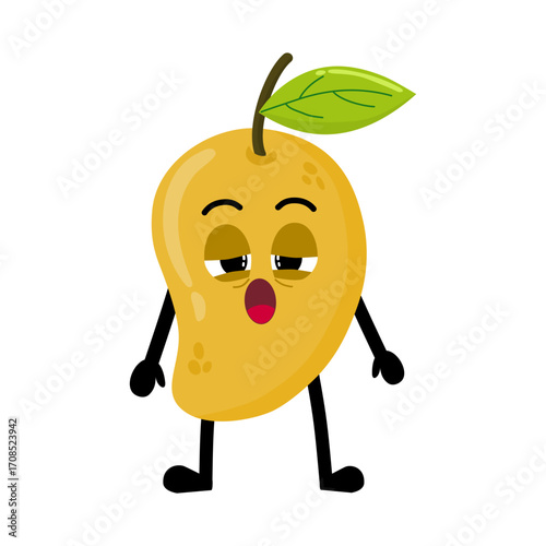 Cute Hand Drawn Sleepy Mango with Heavy Eyes