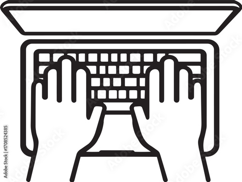 Minimal laptop with hands illustration in modern clean line art