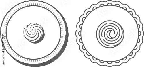 Two circular designs with swirl patterns in a sketchy style