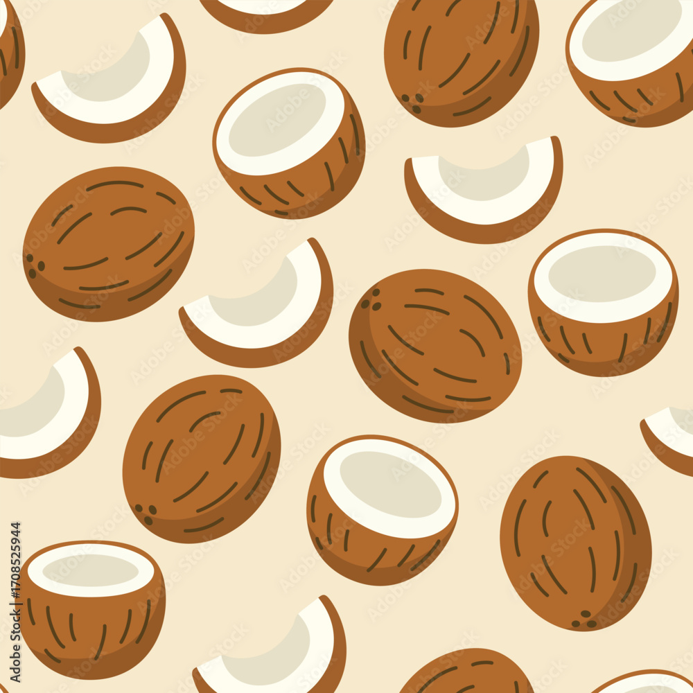 Obraz premium Seamless coconut fruit pattern on beige background