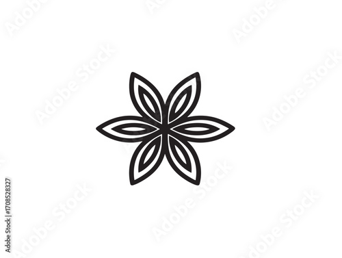 Minimalist star anise stock design with elegant outline drawing