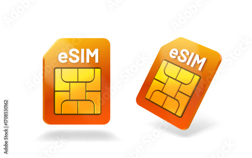 E-Sim chip banner, mobile communication with the operator. Vector illustration
