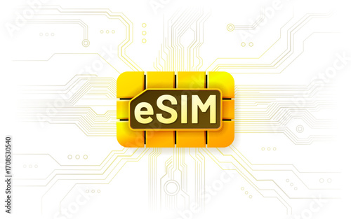 E-Sim chip banner, mobile communication with the operator. Vector illustration