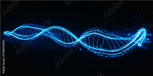 Blue digital banner with a molecular biotechnology helix design vector illustration