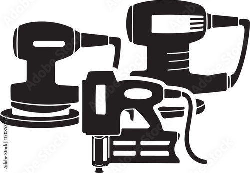 Black power tools collection sander polisher