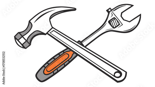 crossed hammer and wrench tools logo illustration for construction repair service and handyman business design isolated on white background.
