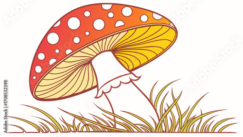 red spotted mushroom toadstool golden grass fairy tale forest illustration design and isolated on white background.
