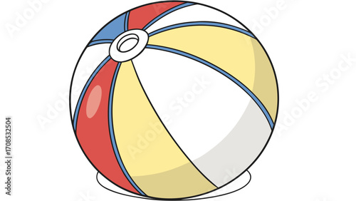 colorful beach ball inflatable red yellow blue white panels summer toy isolated on white background.
