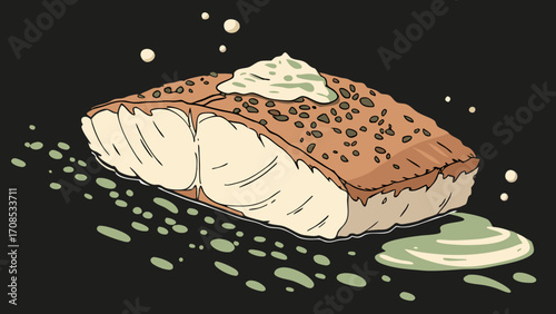  tiramisu slice with layered cream and cocoa powder on dark background and isolated on white background.