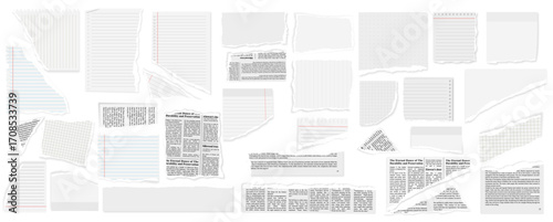collection of ripped block grid and rulled paper pages torn blocks