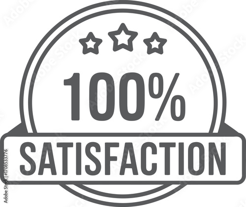 Emblematic 100 percent satisfaction guarantee badge with stars and ribbon