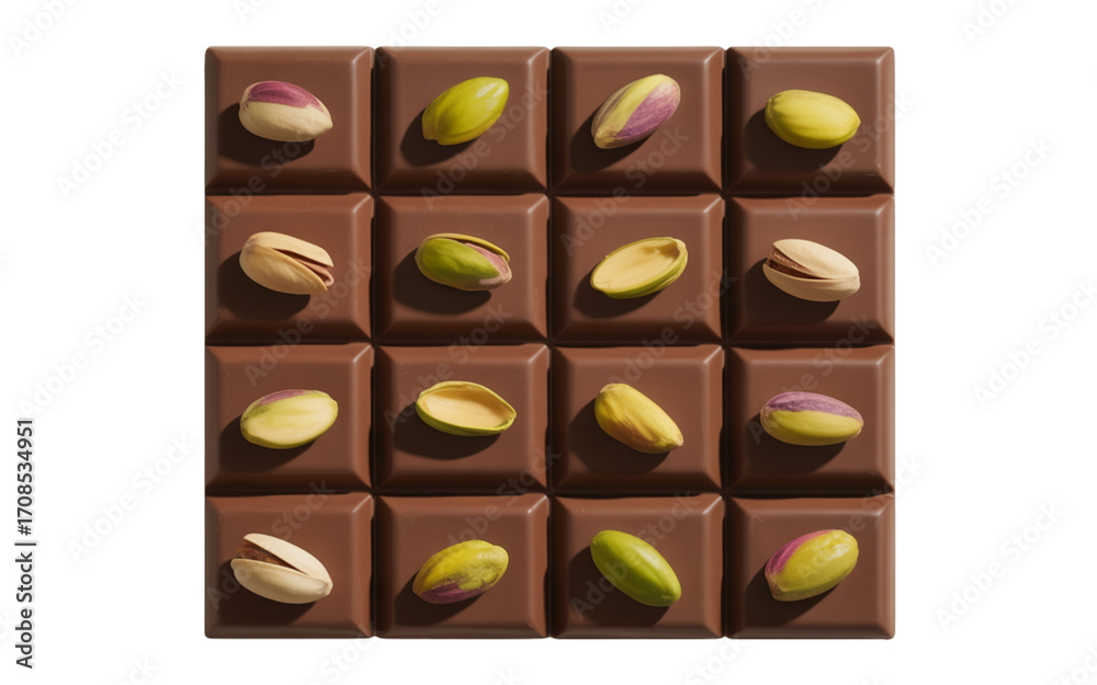 Fototapeta premium - Dark Chocolate Bar with Pistachio Nuts and Broken Pieces
