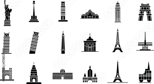 Collection of iconic global landmarks and architectural styles