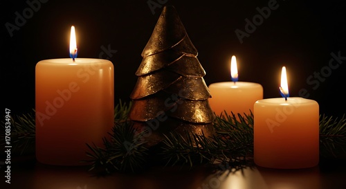 Burning candles festive christmas decoration