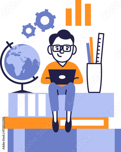 E-learning and Digital Skills Development Illustration.