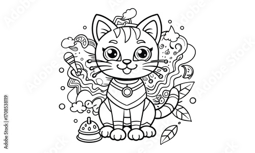 Shadow Cat, kids line art doodle pattern design t shirt silhouette and vector, intricate line art design, relaxing printable, high-quality illustration for stress relief, art therapy activity.