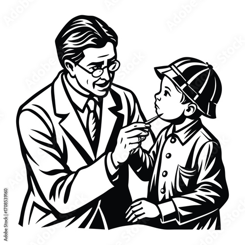 Print Doctor giving polio vaccine to a child