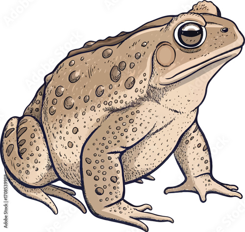 Cartoon Illustration of a Brown Toad Sitting