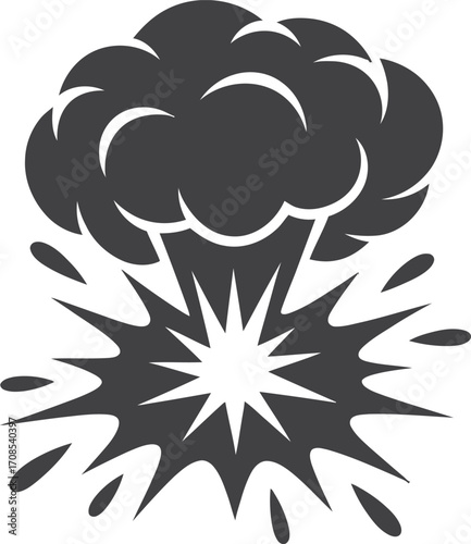 Dark silhouette of an explosive burst and smoke cloud