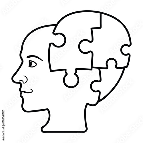 Print Puzzle piece fitting into a head.