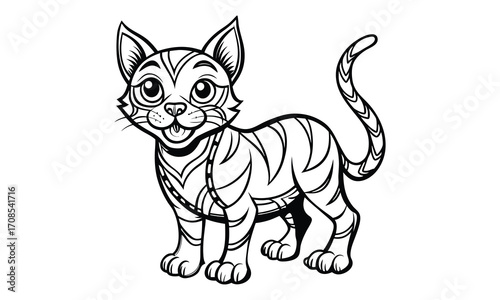 Shadow Cat, kids line art doodle pattern design t shirt silhouette and vector, intricate line art design, relaxing printable, high-quality illustration for stress relief, art therapy activity.