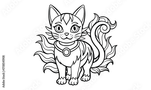 Shadow Cat, kids line art doodle pattern design t shirt silhouette and vector, intricate line art design, relaxing printable, high-quality illustration for stress relief, art therapy activity.