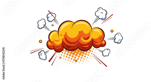 Explosive cartoon cloud with bright orange and white comic style effects