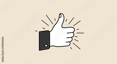 Bold line art cartoon style thumbs up with radiating lines