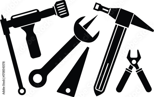 Vector illustration of construction tools hammer drill wrench pliers scalable eps icon