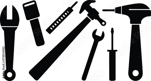 Construction tools set hammer drill wrench screwdriver vector illustration eps scalable