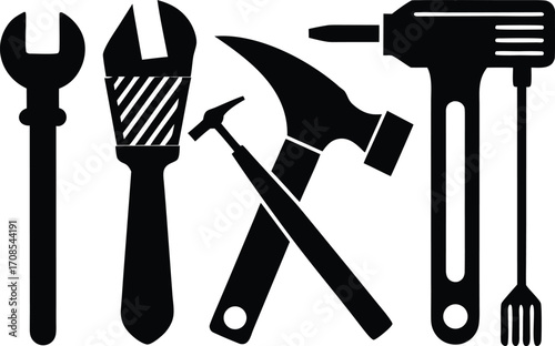 Construction worker tools set hammer drill wrench vector illustration scalable eps icon