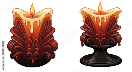 Ornate melting candles in gothic style with intricate wax patterns