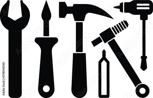 Vector set of construction tools hammer drill wrench screwdriver scalable eps icon