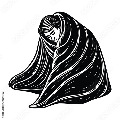 Print Weighted blanket covering a curled figure