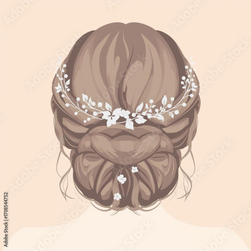 Bride's Updo Hairstyle with Floral Hairpiece vector