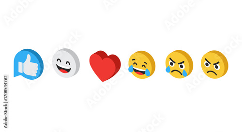 Colorful 3d social media emojis collection with mixed emotions