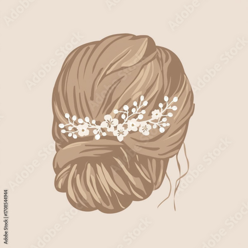 Detailed Back View of a Brown Hair Updo with Floral Accent