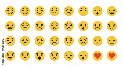 Diverse emoji collection showcasing various facial expressions and emotions