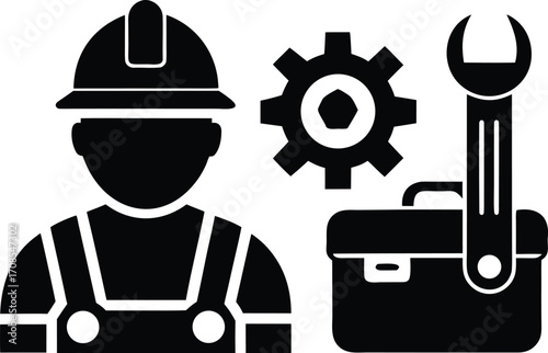 Factory worker gear toolbox bolt vector illustration scalable eps icon set
