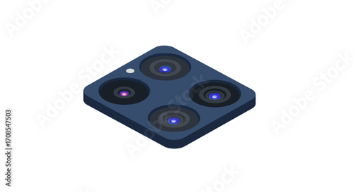 Modern isometric smartphone camera module with quad lens design