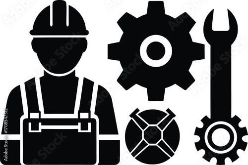 Vector factory worker gear toolbox bolt icon illustration scalable eps asset