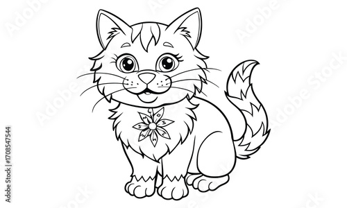 Snowball Cat, kids line art doodle pattern design t shirt design silhouette and vector, detailed illustration, perfect for relaxation, stress relief, adult coloring books, printable art therapy.