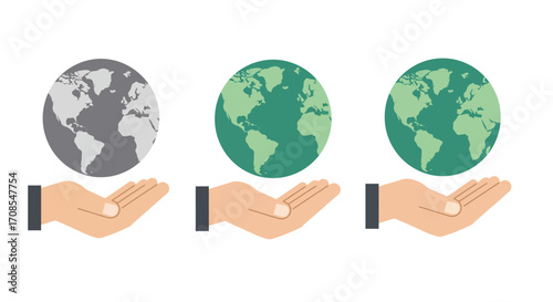 Sustainable world concept with hand holding earth in minimalist design