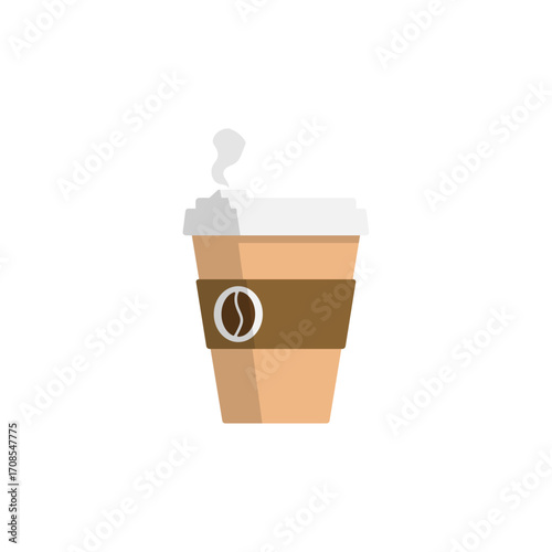 An espresso vector icon illustrates a disposable brown paper cup of coffee, a beverage ready to drink