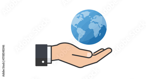 Hand holding earth globe icon symbolizing global responsibility and care