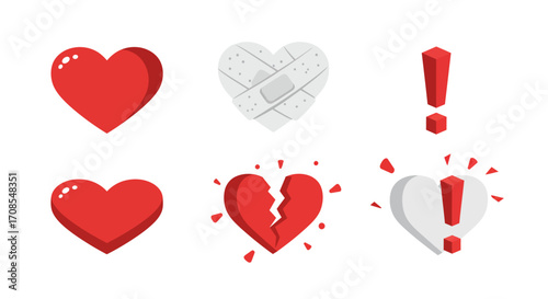 Isometric heart shapes and symbols: love, healing, and emotion elements