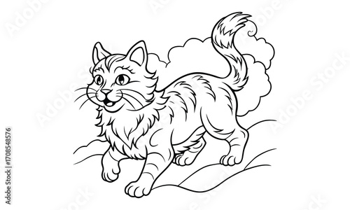 Snowball Cat, kids line art doodle pattern design t shirt design silhouette and vector, detailed illustration, perfect for relaxation, stress relief, adult coloring books, printable art therapy.