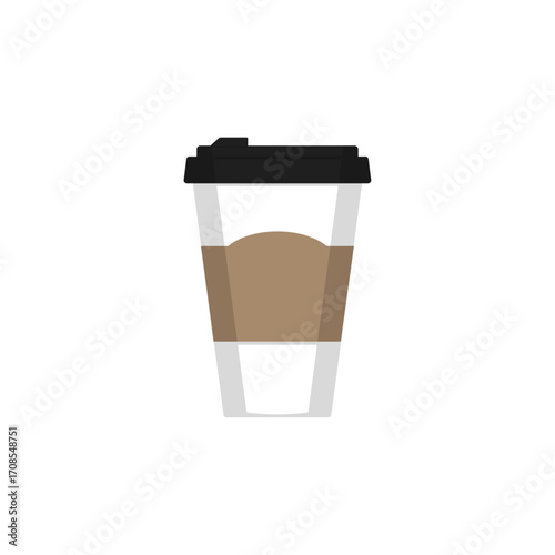 Vector illustration of a hot coffee cup icon with a brown paper lid and an isolated white plastic container