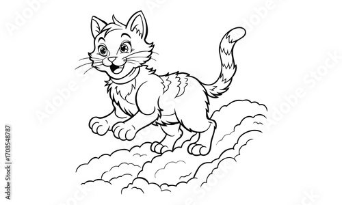 Snowball Cat, kids line art doodle pattern design t shirt design silhouette and vector, detailed illustration, perfect for relaxation, stress relief, adult coloring books, printable art therapy.